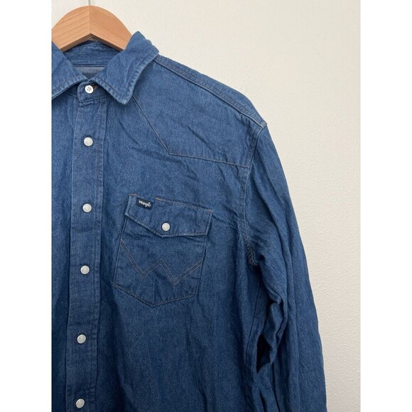 Vintage Wrangler Shirt Mens Large Blue Denim Pearl Snap Western Cowboy - Picture 2 of 5